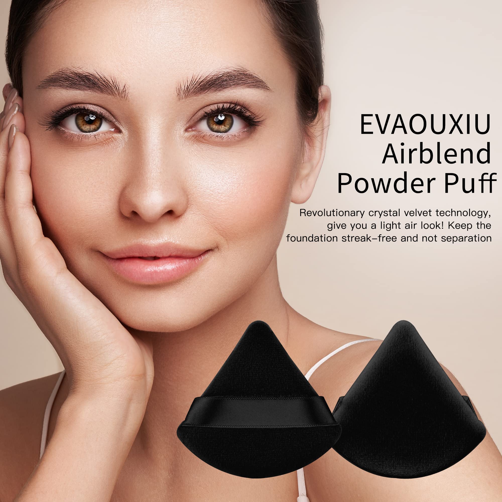 2 Pcs EVAOUXIU Triangle Powder Puff for Face Powder, Soft Plush Setting Makeup Puff, Velour Cosmetic Foundation Blender Sponge Beauty Makeup Tools (Black) EVAOUXIU Au supplements