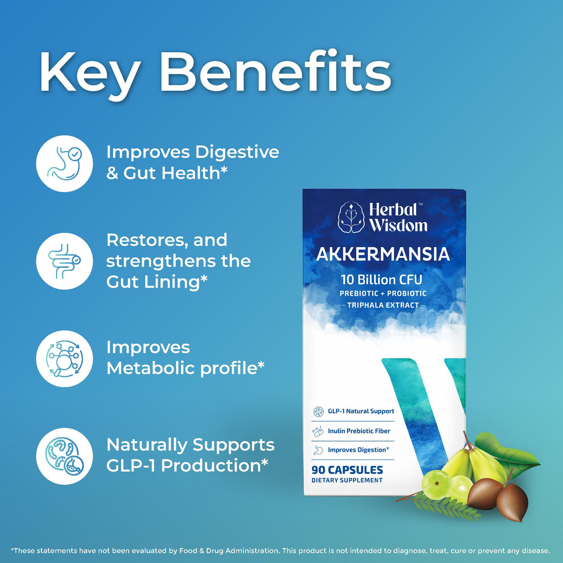 Herbal Wisdom Akkermansia Probiotic 10 Billion CFU - Advanced Support, Probiotic+Prebiotic | for Gut & Metabolism Support - No Bloating | with Inulin & Triphala Herbal Wisdom uk supplements