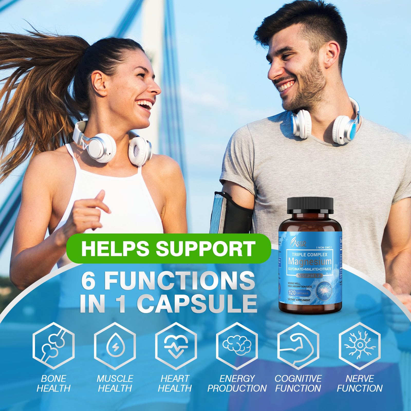 ASSR Triple Magnesium Complex – 300mg Magnesium Supplement with Glycinate, Malate & Citrate – Supports Relaxation, Muscle & Nerve Function – High Absorption, Vegan, Non-GMO, 120 Capsules ASSR Au supplements