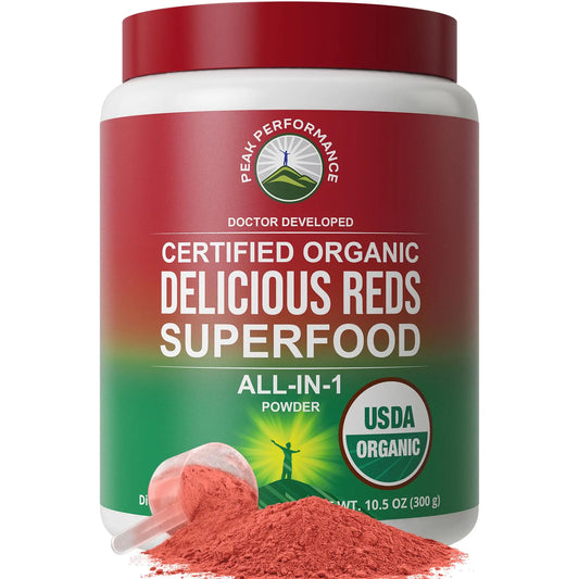 Peak Performance Organic Reds Superfood Powder, Best Tasting Organic Red Juice Super Food w/ 25+ All Natural Ingredients & Polyphenols, Vital for Max Energy and Detox. Raspberry, Elderberry, Beetroot Peak PerformanceAU supplements