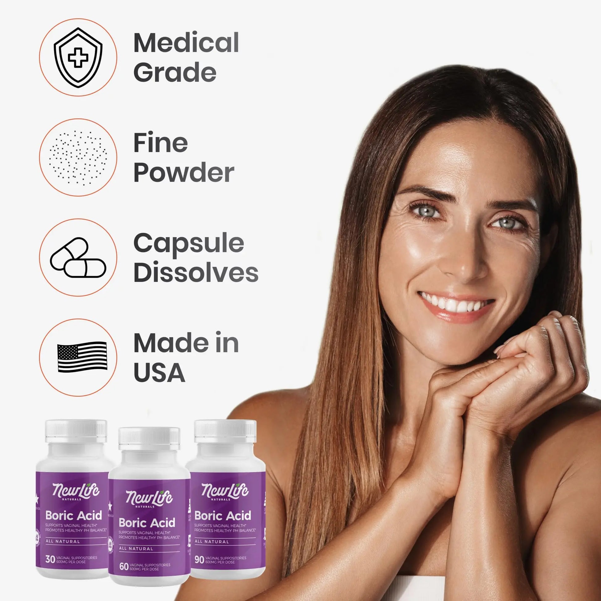 NewLife Naturals Boric Acid Suppositories for Women - 600mg | pH Balance Pills | Feminine Care | 2 Pack (60 Capsules) | Made in USA NewLife Naturals Au supplements