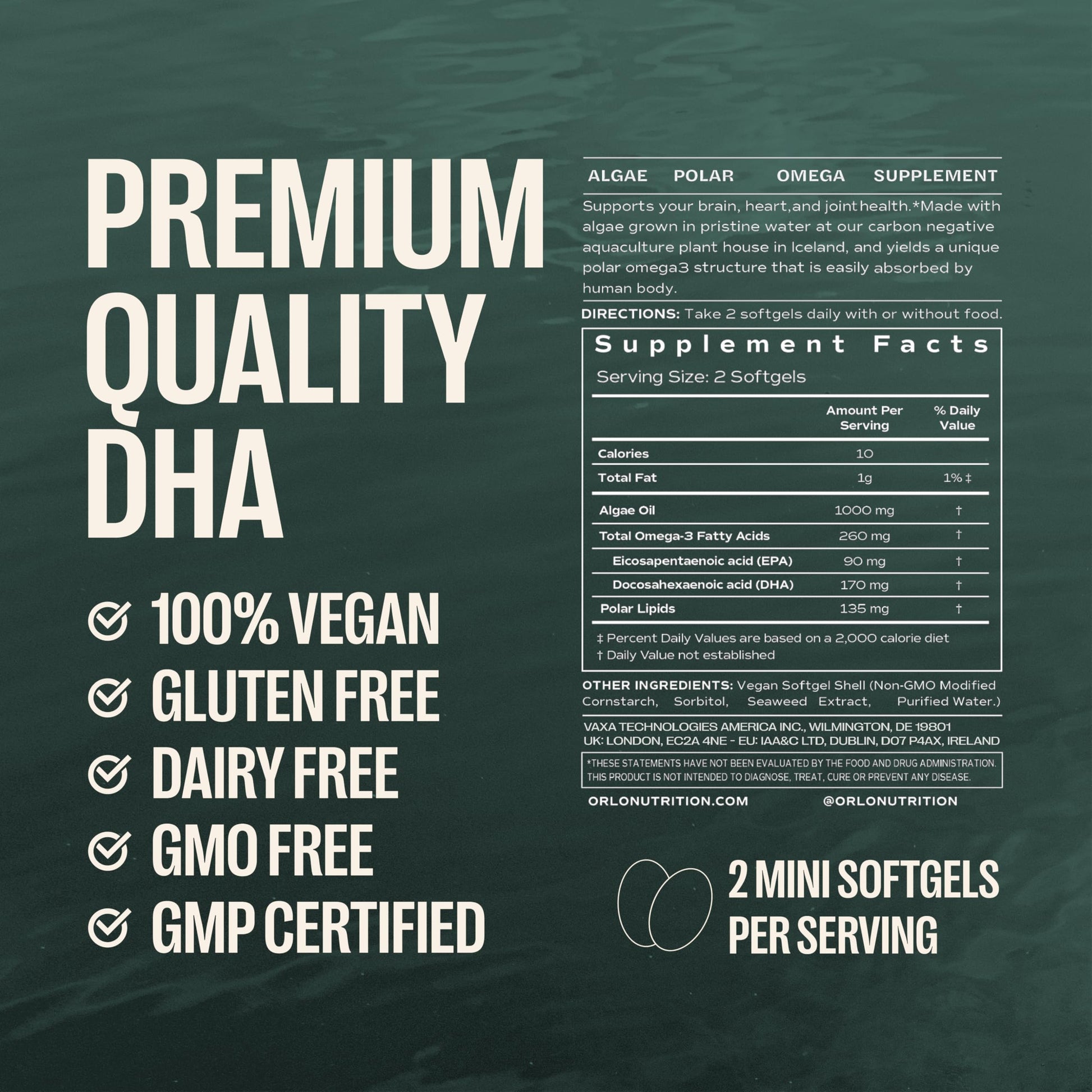 Orlo DHA Supplement 1000mg - 3X Absorption Natural Icelandic Nordic Omega 3 DHA & EPA for Brain & Eye Support – Vegan Fish Oil Alternative, No Fishy Aftertaste, 60 Easy-to-Swallow Mini Softgels Orlo Au supplements