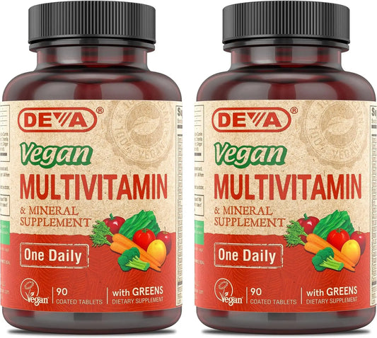 DEVA Vegan Multivitamin & Mineral Supplement with Iron 2-Pack, Spirulina, Chlorella, Ashwagandha, Broccoli & More, 90 Coated Tablets Each DEVAAU supplements
