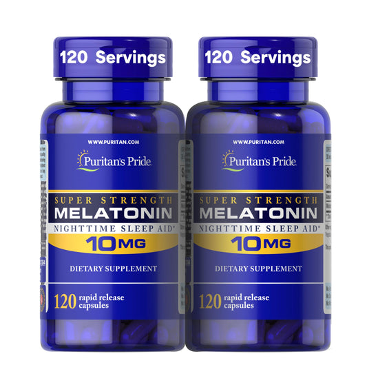 Puritan's Pride Premium Super Strength Melatonin 10mg Sleep Aid, Dietary Supplement for Sound, Restful, & Longer Sleep Support, 4 Month Supply, Puritan's PrideUS supplements