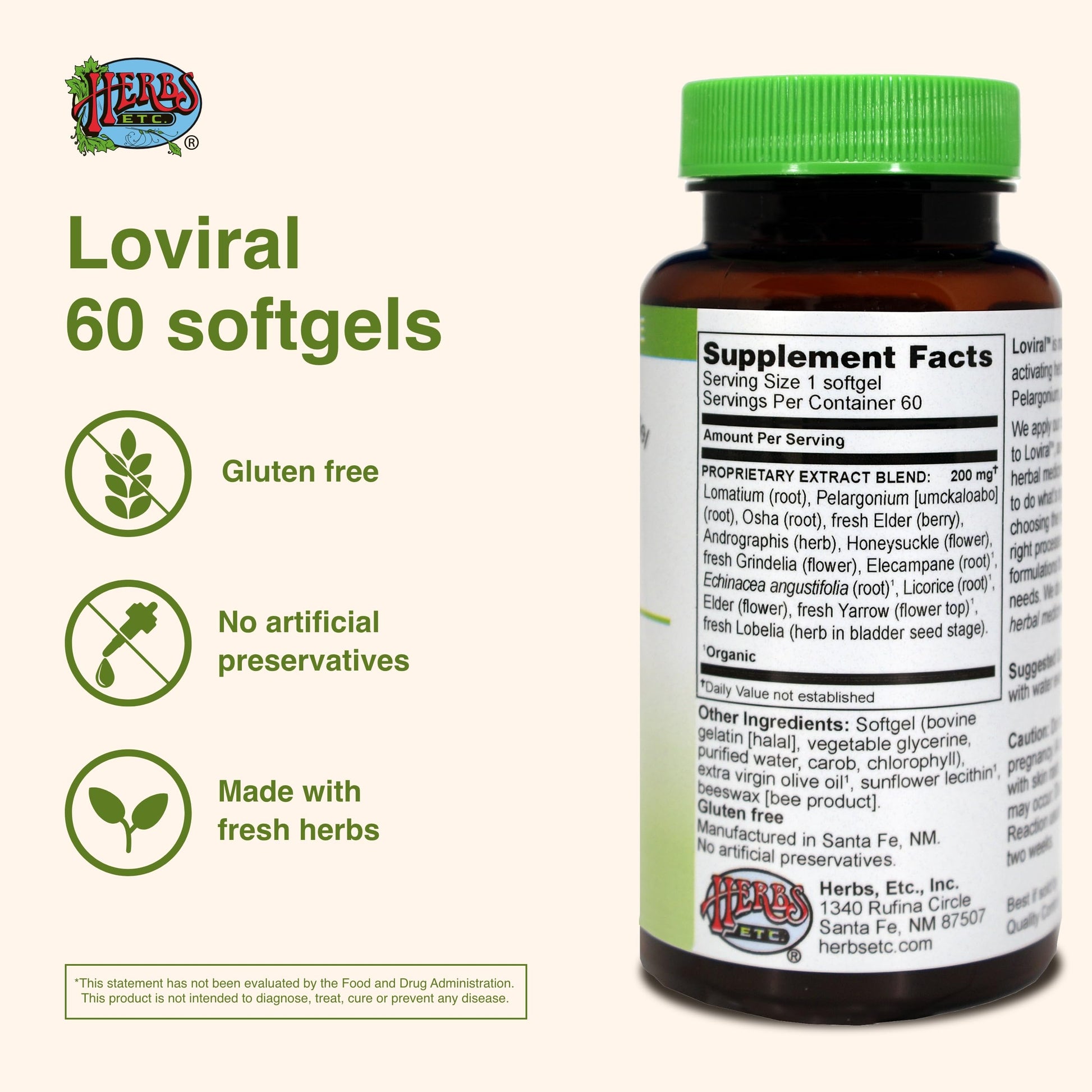 Herbs Etc. Loviral - Lung Health Supplement for Respiratory Defense & Support - Herbal Supplement with Lomatium, Pelargonium & OSHA - Gluten-Free - 60 Softgels (60 Servings) Herbs Etc. Au supplements