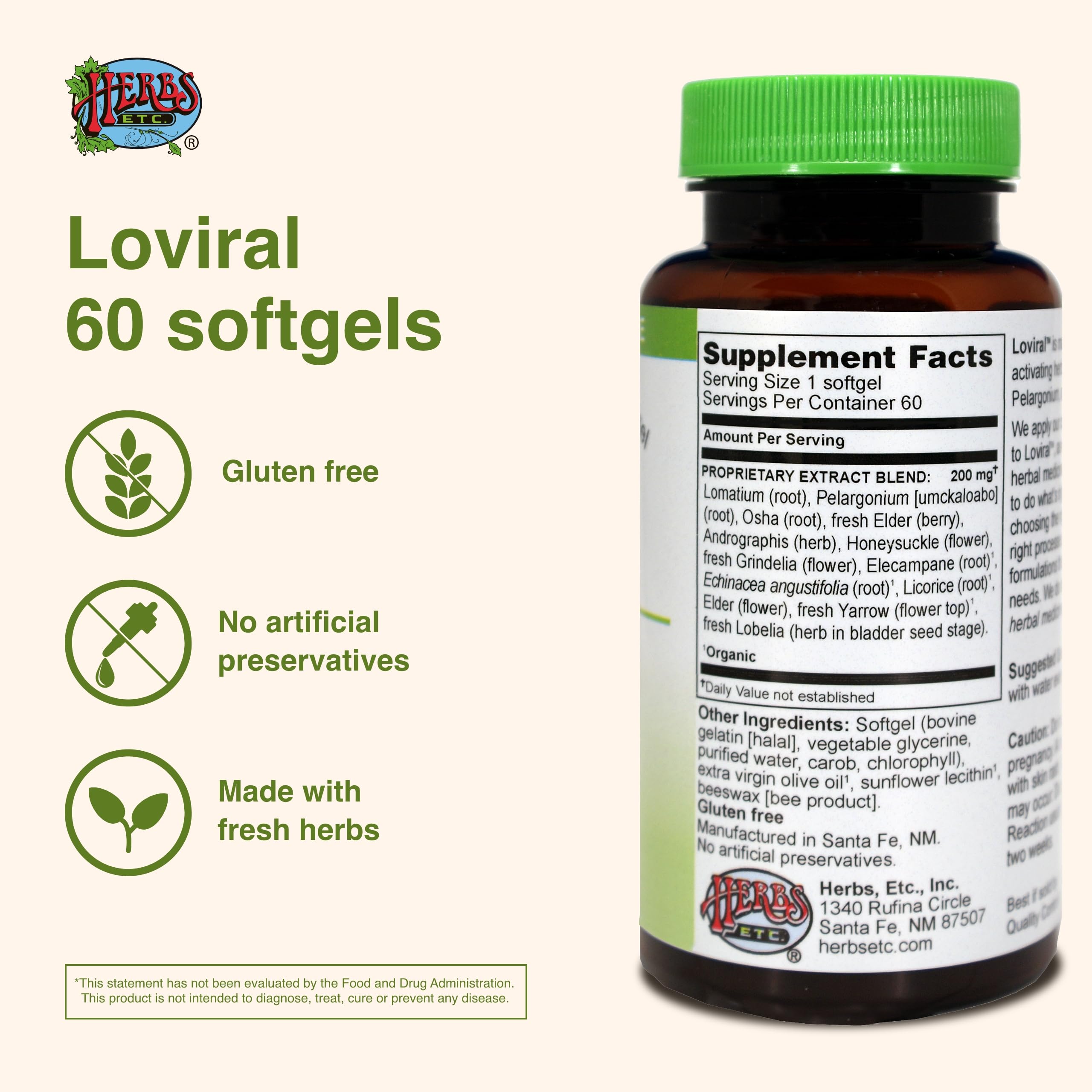 Herbs Etc. Loviral - Lung Health Supplement for Respiratory Defense & Support - Herbal Supplement with Lomatium, Pelargonium & OSHA - Gluten-Free - 60 Softgels (60 Servings) Herbs Etc. Au supplements