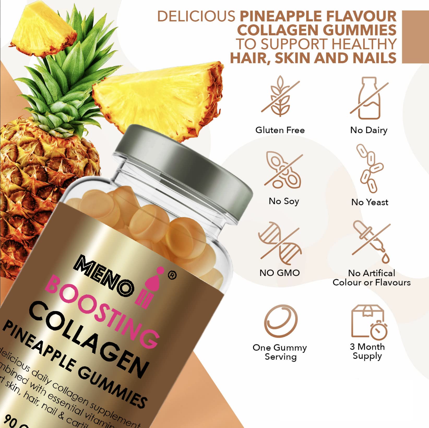 Meno® Boosting Collagen Natural Pineapple 90 Gummies Meno II Au supplements