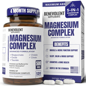 Premium Magnesium Capsules 500mg, High Absorption Formula Chelated Buffered Citrate to Support Digestion, Bone, Sleep & Muscle Health