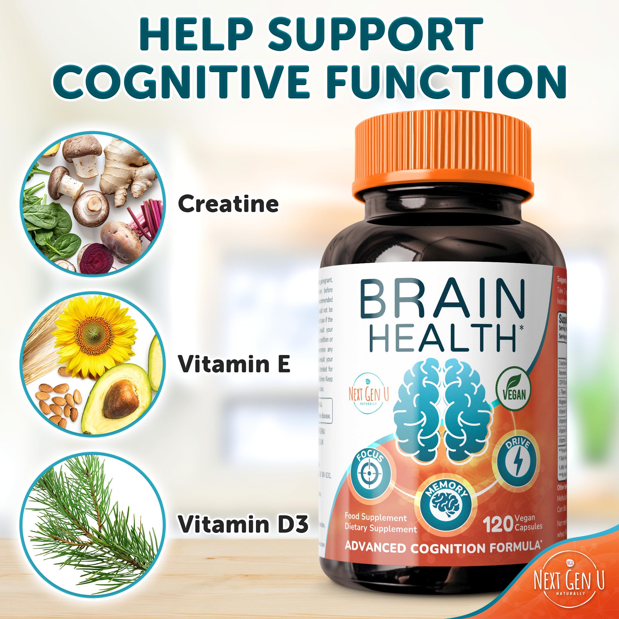 Brain Supplement - 120 Vegan Capsules - Dietary Nootropic May Help Memory, Cognitive Function & Focus - Formulation with Amino Acids, Polyphenols & B Vitamins - for Women, Men & Seniors - by NextGenU NGU Next Gen U Au supplements