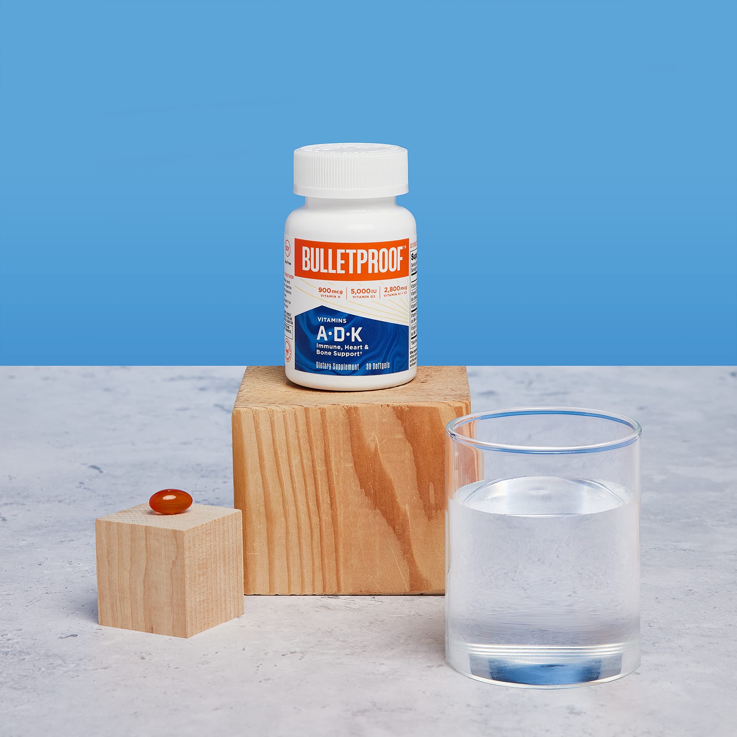 Vitamins A-D-K, 30 Softgels, 900mcg Vitamin A, with 5000 IU D3, K1, K2, K3, High Potency Bulletproof Au supplements