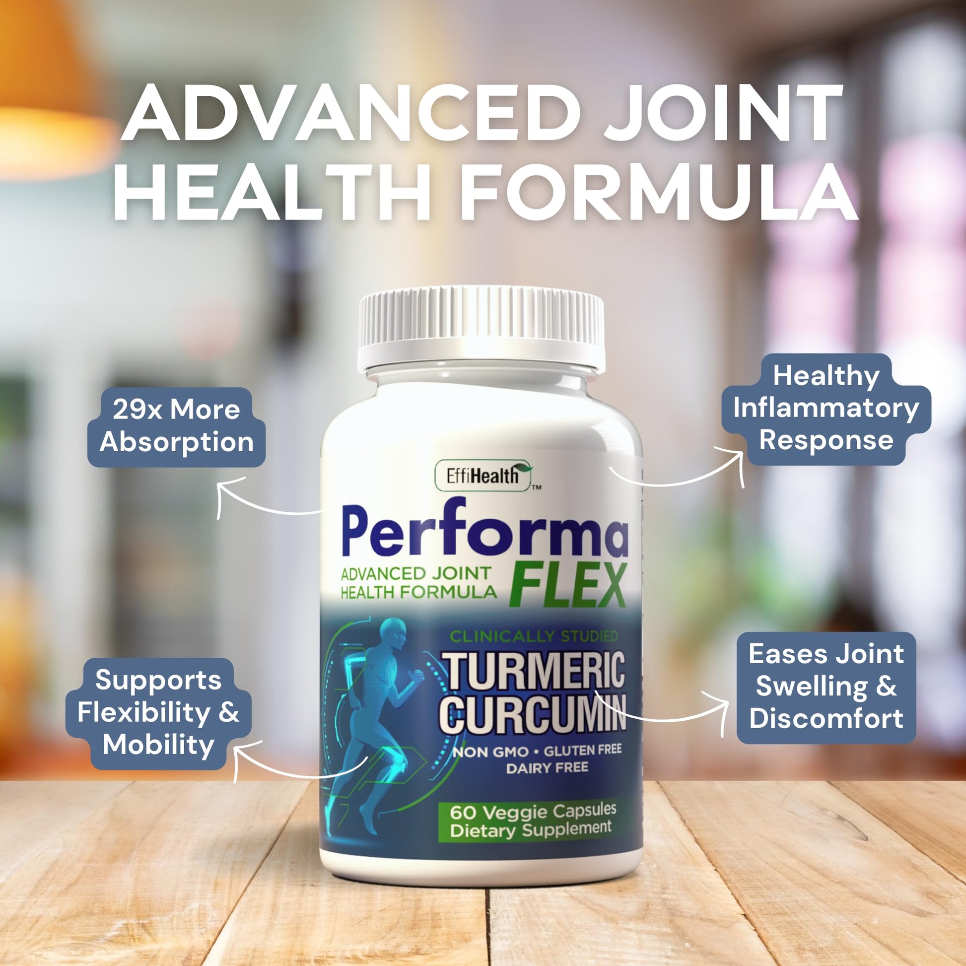 Performa Flex - Joint Support Supplement with Meriva, Turmeric Curcumin, Tart Cherry & Ginger – Ultra High Absorption – Support for Joint Mobility, Joint & Cartilage Health – 60 Capsules Performa Flex Au supplements