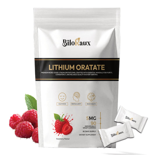 BiloRaux Lithium Orotate 5mg Gummies – Premium Microdose Lithium Supplement for Calm Balance & Focus – Natural Raspberry Flavour – 90 Vegan Gummies BiloRauxUS supplements