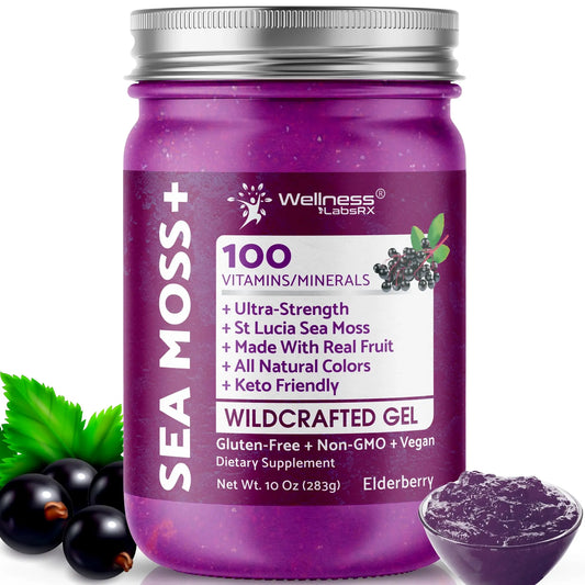 WELLNESS LABSRX Irish Sea Moss Gel Raw - Wildcrafted Superfood Seamoss Gel - Elderberry Flavor, Vitamin and Mineral-Rich from Pristine Caribbean Waters, Immune and Digestive Health Support - 10 oz. WELLNESS LABSRXAU supplements