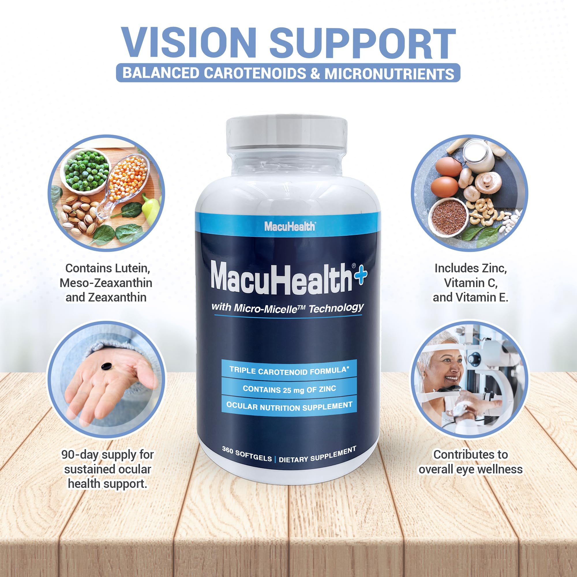 Macuhealth Plus+ Eye Vitamins Supplement for Adults - 90 Day Supply with Lutein, Zeaxanthin, and Meso-Zeaxanthin - Unflavored, Vitamin for Eyes Macuhealth Au supplements
