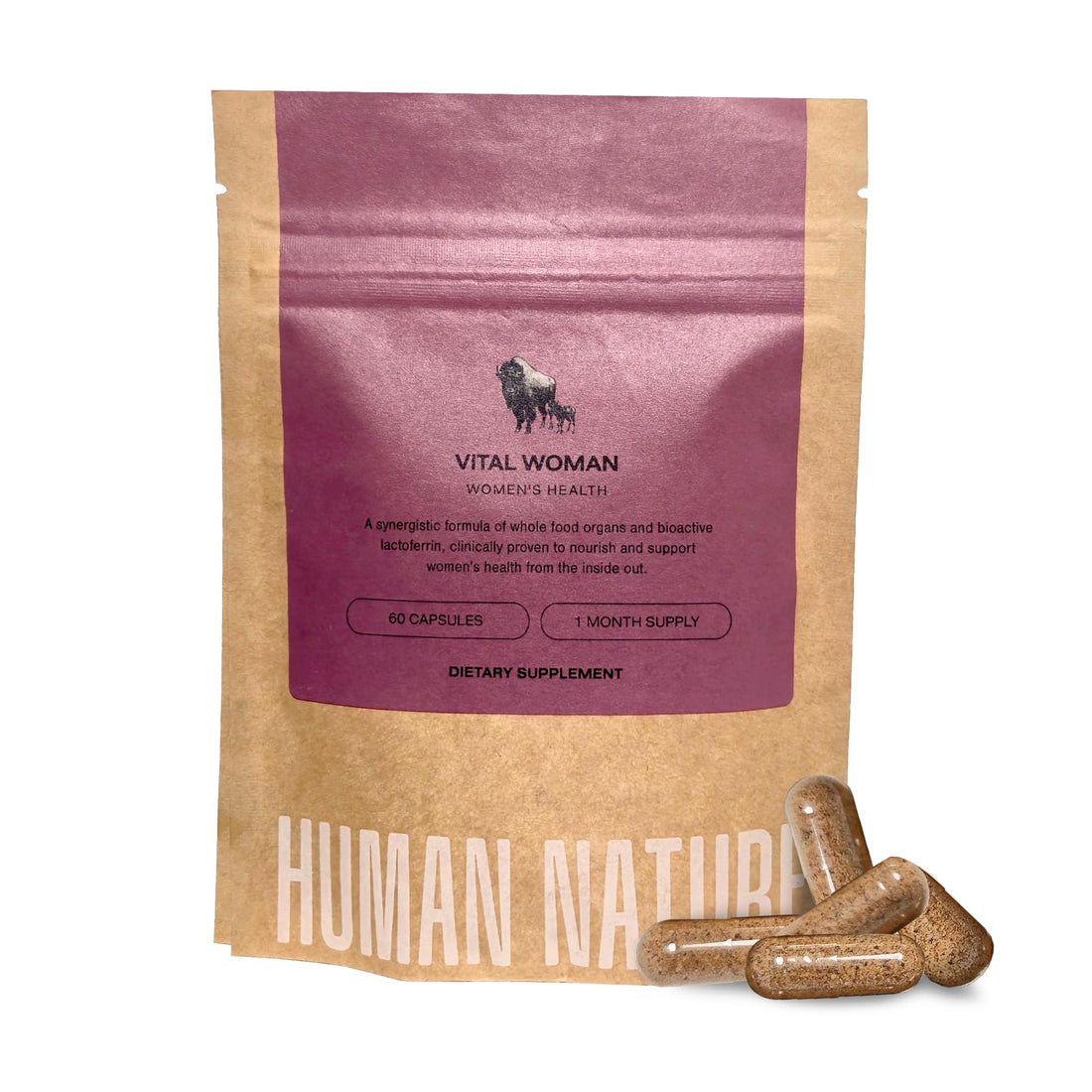 HUMAN NATURE Vital Woman Grass Fed Bison Organ Supplements for Women in Every Stage of Life, Multivitamin for Women with Iron and Effera Lactoferrin HUMAN NATURE Au supplements