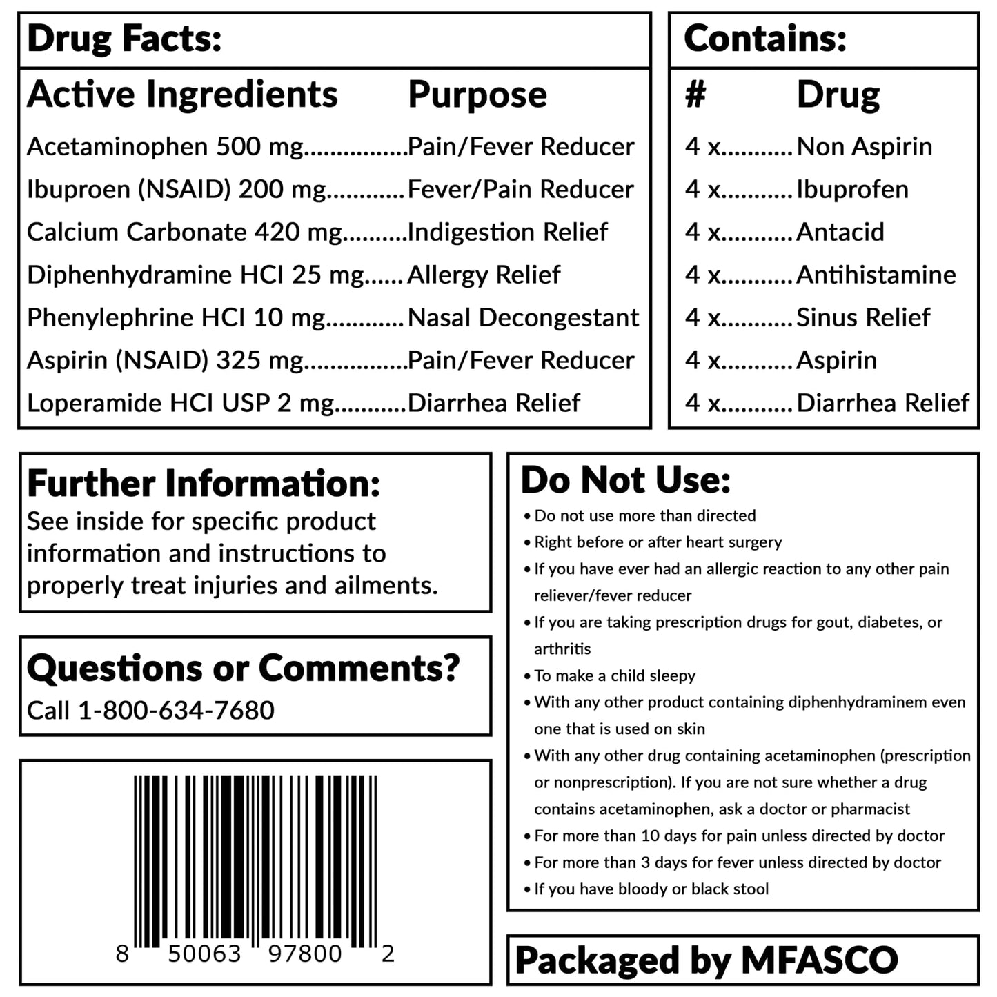 MFASCO - 7 in 1 - Travel Size Medicine Kit - TSA Approved | 28 First Aid Emergency OTC Medicine Packets for Cruise & International Travel | Compact Med Refill for Traveling & Office Assembled in USA MFASCO buy supplements Au