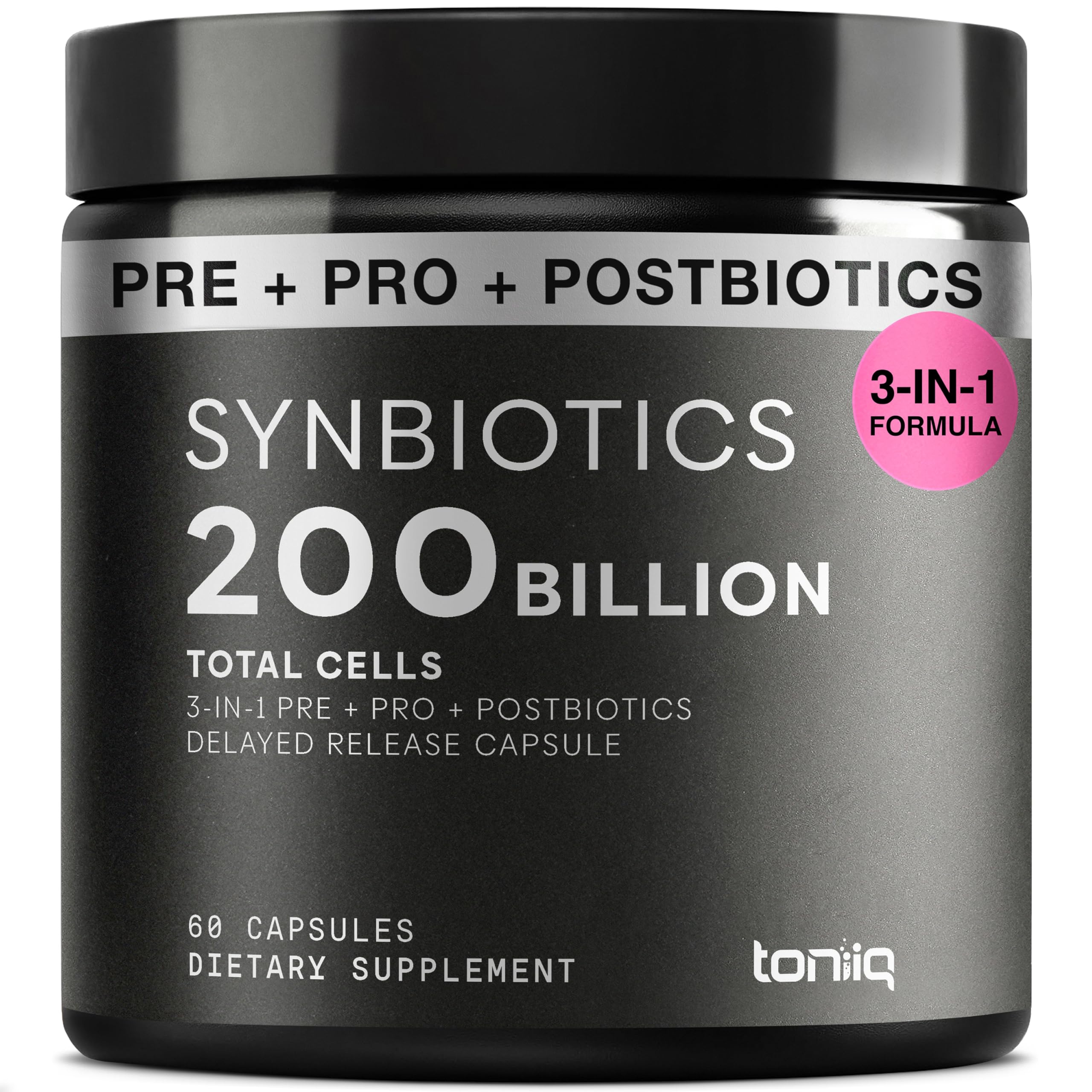 Toniiq Prebiotics and Probiotics – 200B TFU with Postbiotics IMMUSE® & ButyraGen® – 30 Strains – Shelf-Stable Synbiotic Formula – Third-Party Tested – 60 Capsules Toniiq Au supplements