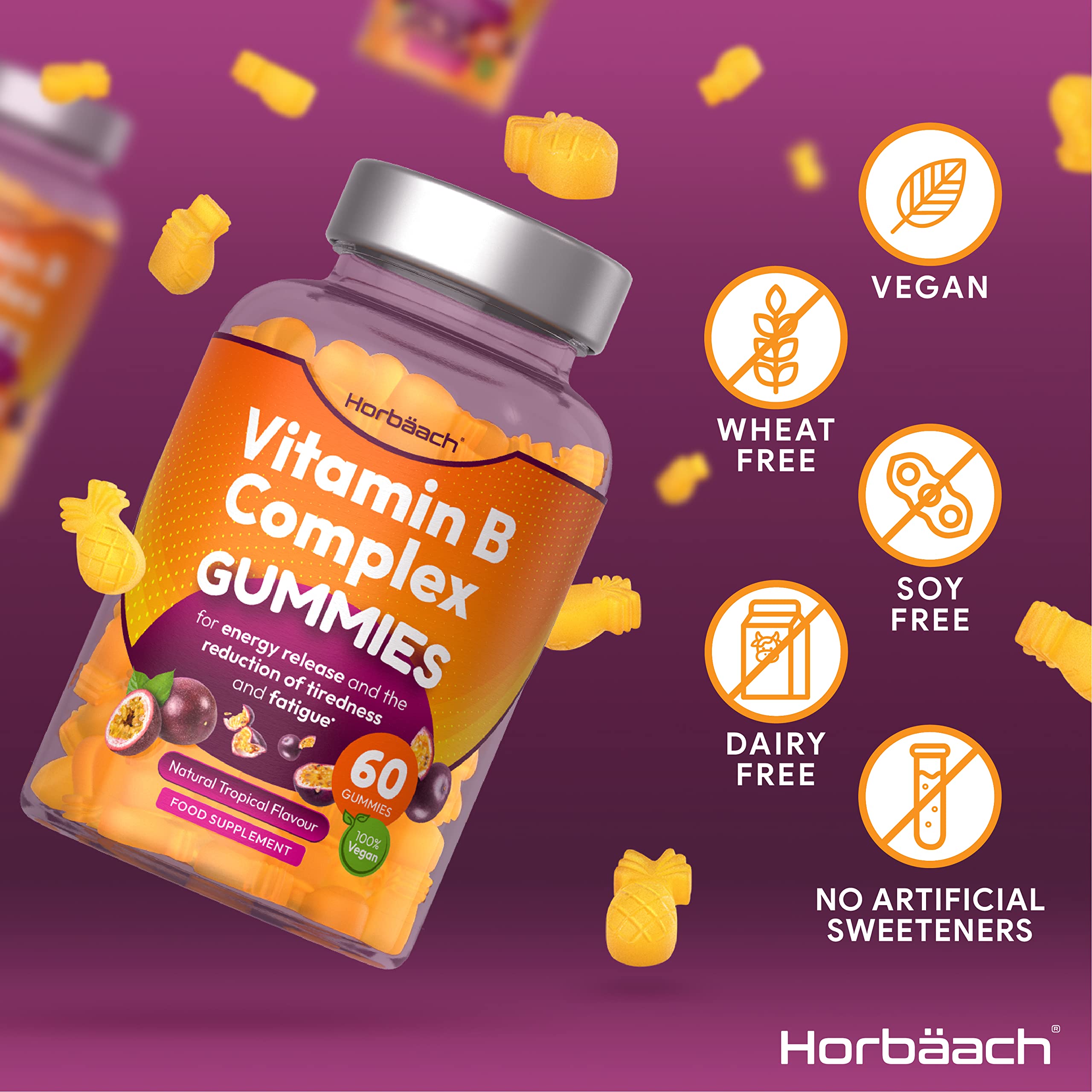 Vitamin B Complex Gummies | 60 Vegan Gummies - Tablet Alternative | High Strength B12 Horbäach Au supplements