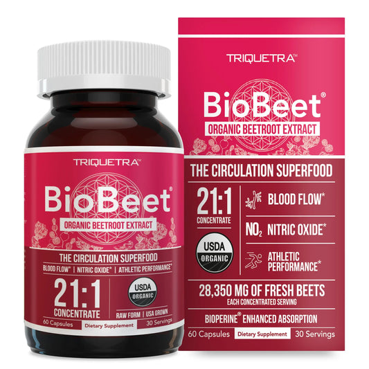 BioBeet® Max Strength Beet Root Capsules - 21:1 Concentrate, Each Serving Derived from 28,350 mg Organic Beetroot - Absorption Enhancement Triquetra HealthAU supplements