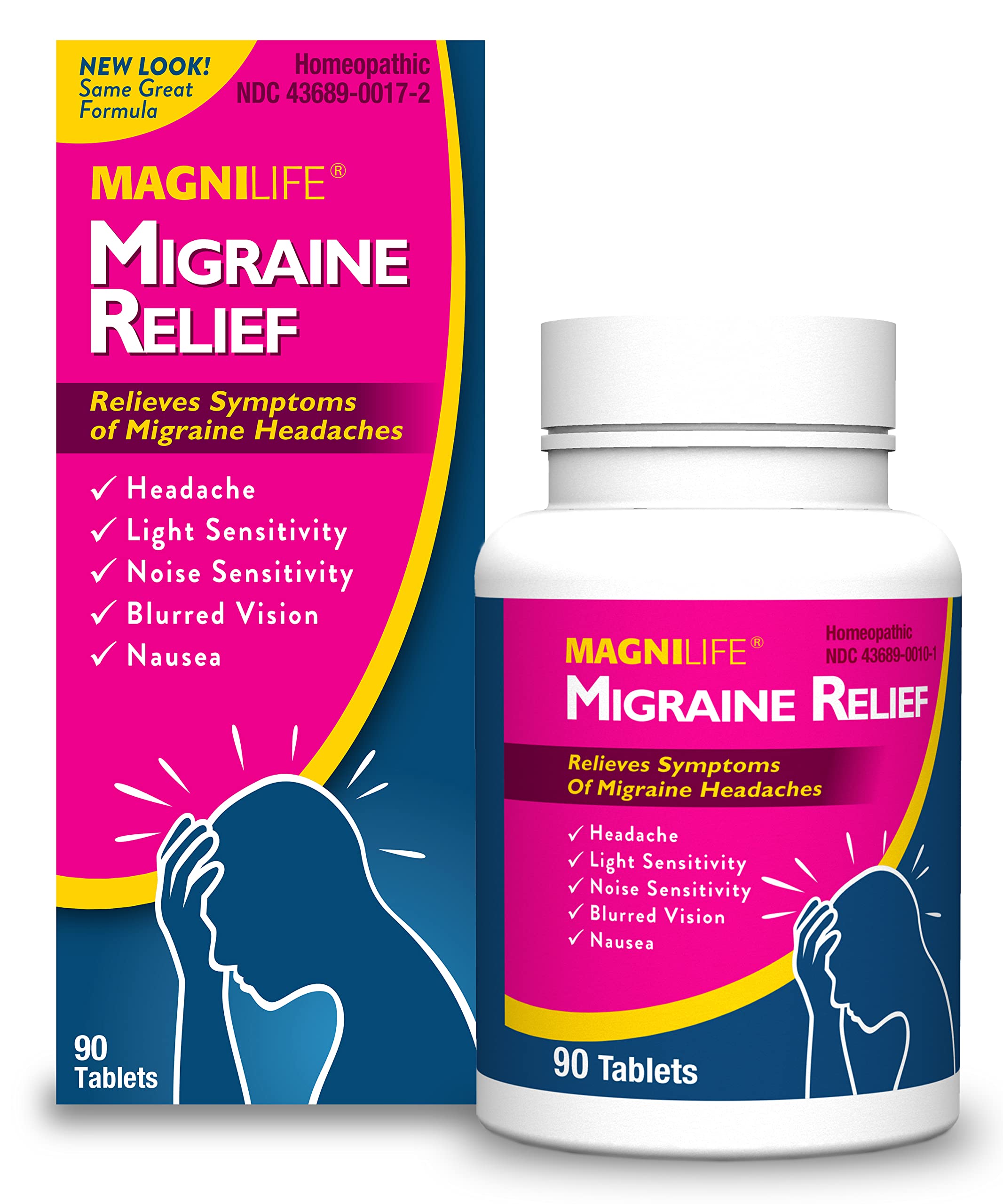 MagniLife Migraine Relief, Non-Habit Forming, 90 Homeopathic Tablets, Migraine Medicine for Light & Sound Sensitivity, Nausea, Blurred Vision & Pressure, Quick-Dissolve Headache Pain Relief MagniLife Au supplements