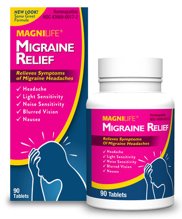 MagniLife Migraine Relief, Non-Habit Forming, 90 Homeopathic Tablets, Migraine Medicine for Light & Sound Sensitivity, Nausea, Blurred Vision & Pressure, Quick-Dissolve Headache Pain Relief MagniLife Au supplements