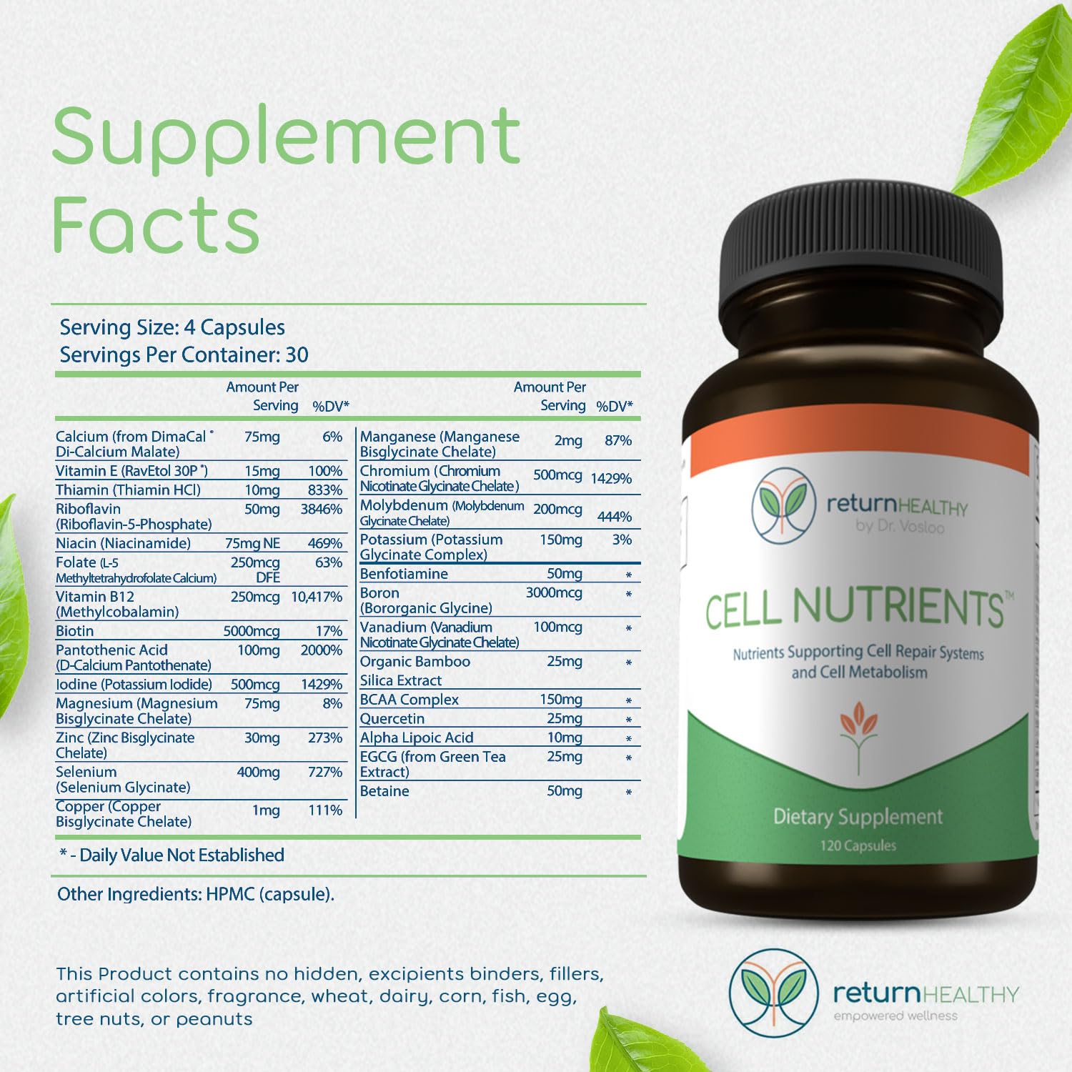 Return Healthy Cell Nutrients | Promotes Cell and Membrane Repair & Cell Metabolism | Helps Fight Tick-Borne Infections & More | Mitochondrial Supplements | Non-GMO, Vegan, 120 caps Return Healthy Au supplements