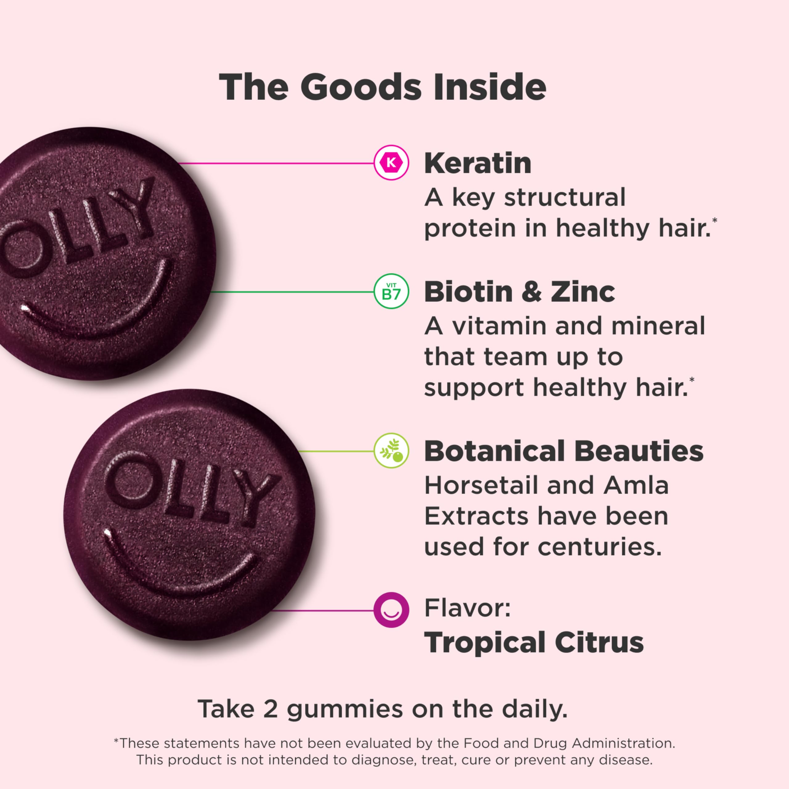 OLLY Heavenly Hair Gummy, Supports Healthy Hair, Keratin, Biotin, AMLA, Chewable Supplement, 30 Day Supply - 60 Count