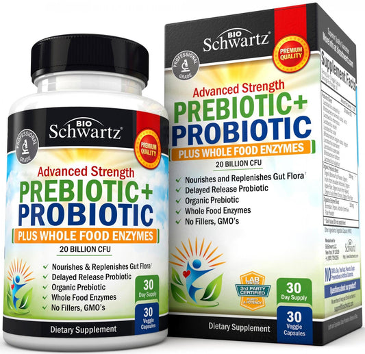 Probiotic & Prebiotic Digestive Health Capsules - 30ct, Gluten & Dairy Free, Non-GMO BioSchwartzAU supplements