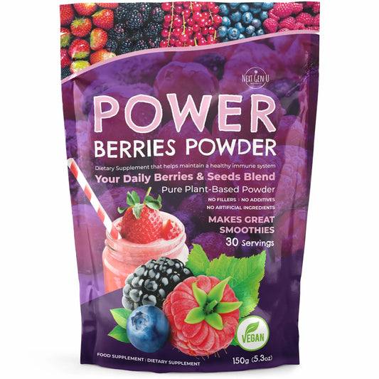 Super Berry Powder - 150g - Immune Support - Food Supplement - Superfood Berries - Smoothie Mix for Shakes - Healthy Boost for Detox Juice Beverages or Any Drink - by NextGenU NGU Next Gen UAU supplements