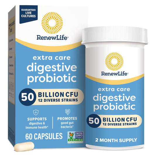 Renew Life Extra Care Digestive Probiotic Capsules, 50 Billion CFU Guaranteed, Daily Supplement Supports Immune, Digestive, Respiratory Health(1), L. Rhamnosus GG Renew LifeUS supplements