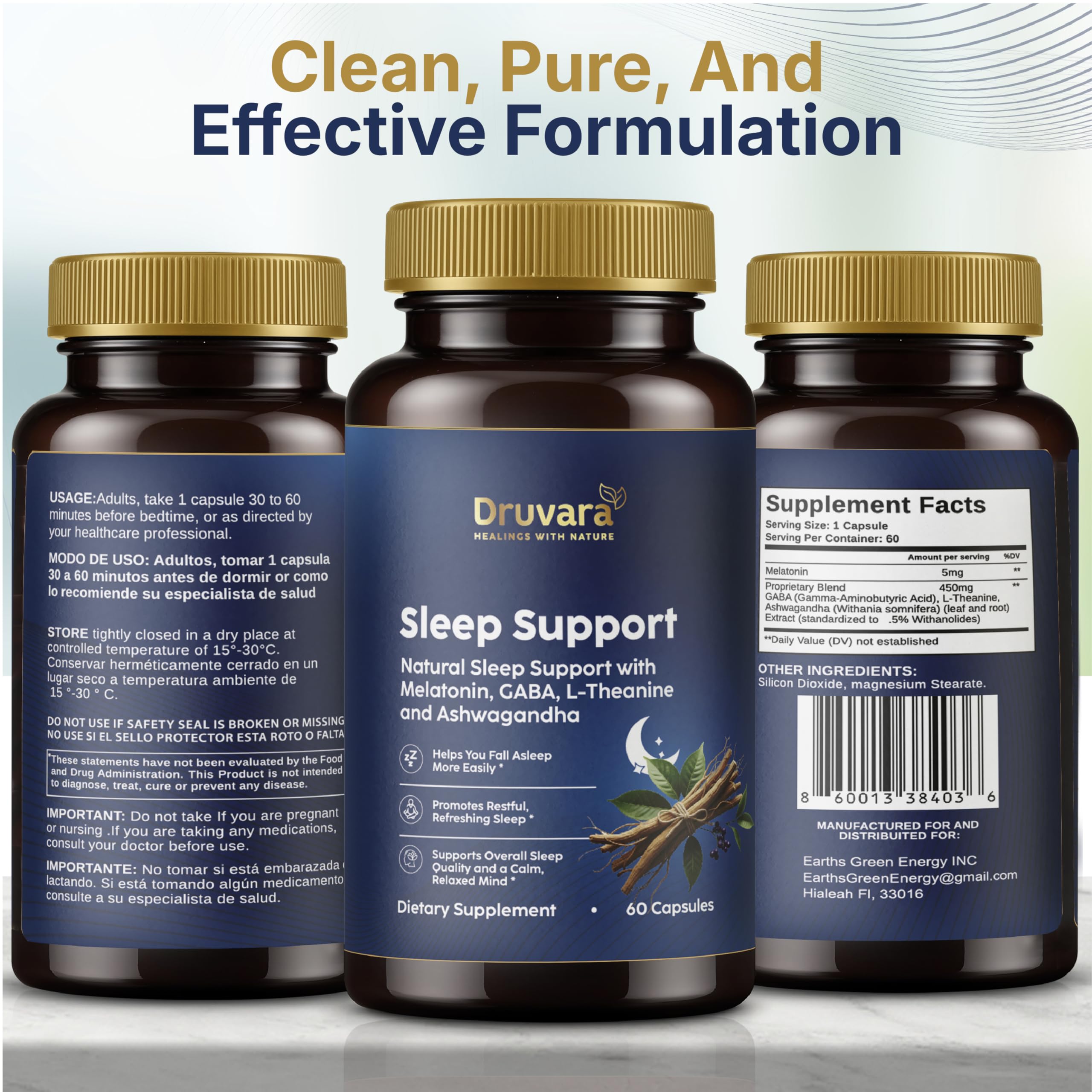 Druvara Natural Sleep Aid for Adults with Melatonin, GABA, L-Theanine & Ashwagandha, Natural Sleep Supplement for Deep, Restful Sleep - 60 Capsules Druvara Au supplements