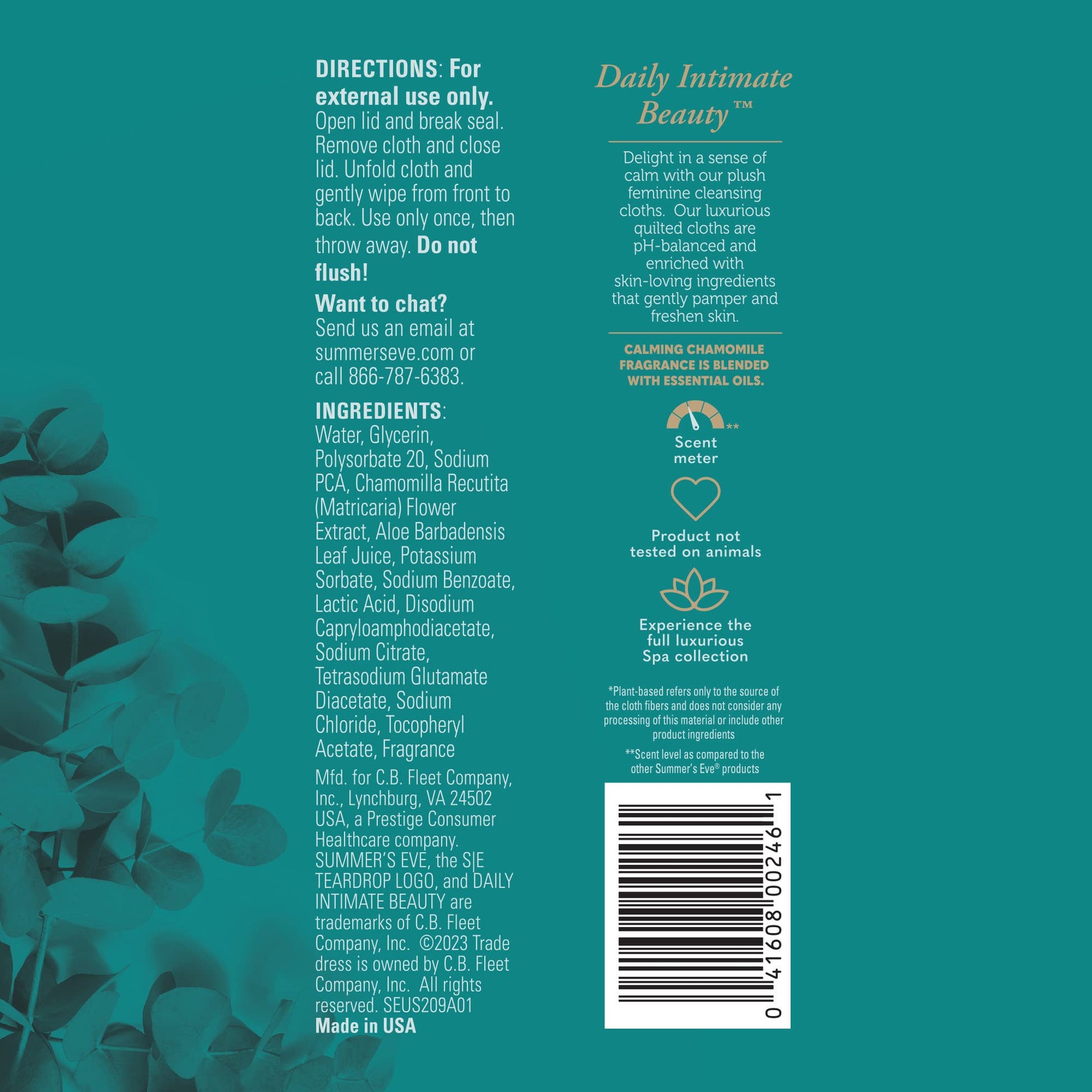 Summer's Eve Spa Calming Chamomile Feminine Wipes, 100% Plant Based*, pH balanced Plush Cloths Summer's Eve Au supplements