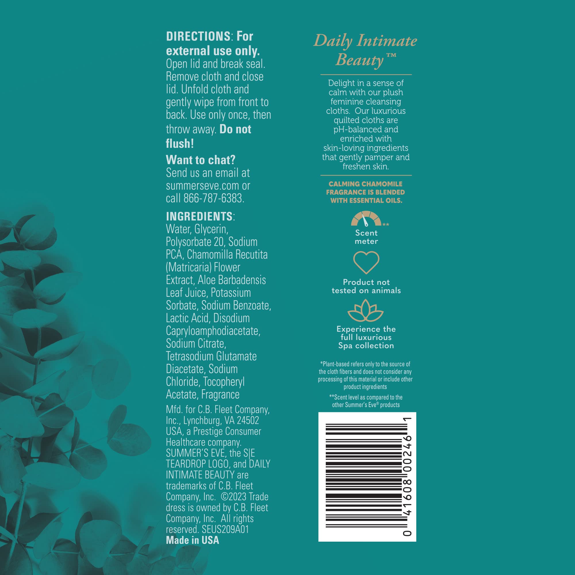 Summer's Eve Spa Calming Chamomile Feminine Wipes, 100% Plant Based*, pH balanced Plush Cloths Summer's Eve Au supplements