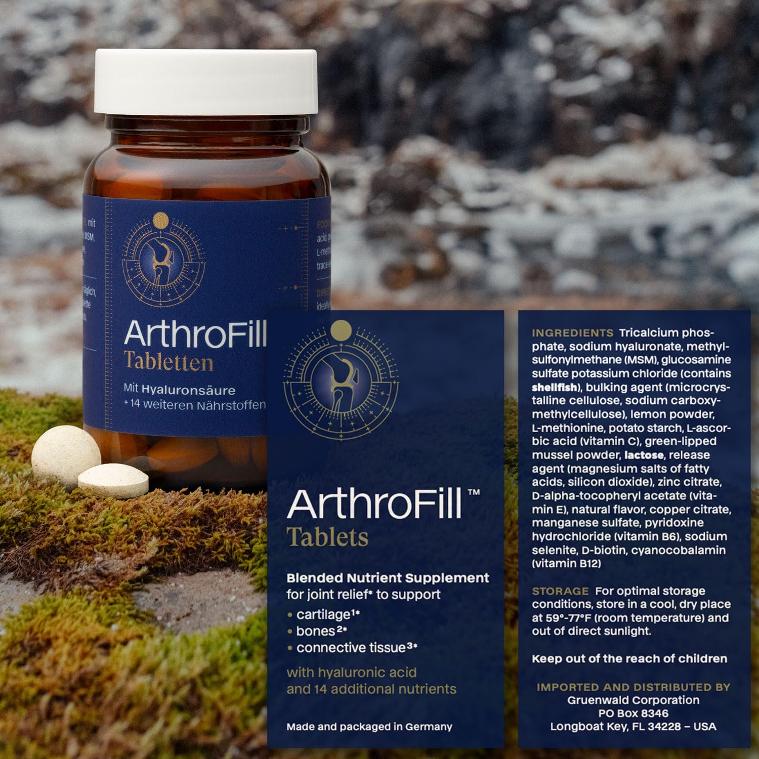 ArthroFill™ Tablets - Proven European Joint Relief - Vegan Hyaluronic Acid - Nutrient Complex - Support Active Movement Functions with 15 Vital Micronutrients - Made in Germany ArthroFill Au supplements