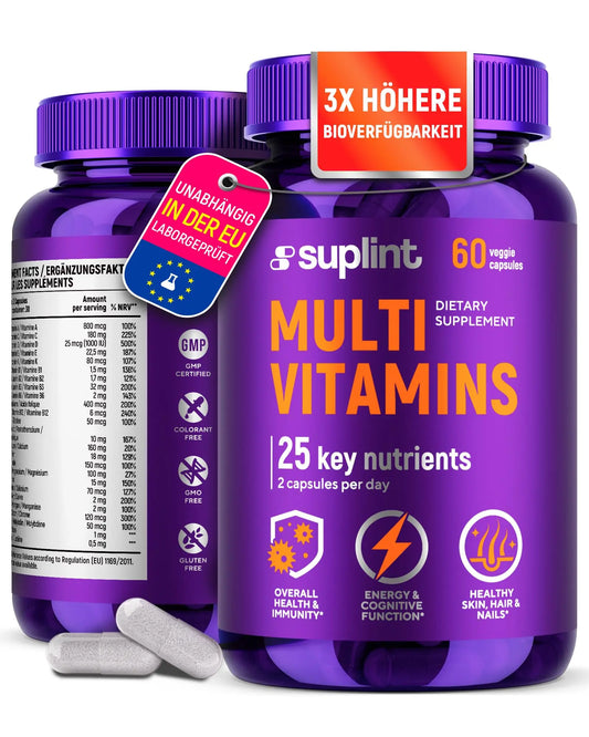 Multivitamin Supplement | Complex with Vitamin A, C, D, E, K1, B, Zinc & Chromium | Hair, Skin & Nail Beauty Vitamins | Immune Support Supplements for Men & Women | 60 Capsules SUPLINTAU supplements