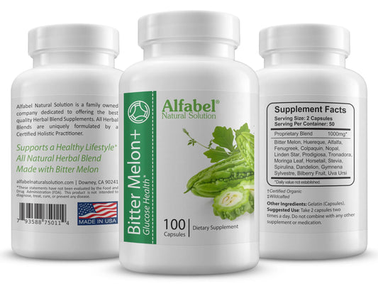 Bitter Melon Plus Herbal Blend - 18 Super Herbs - 100 Capsules - All Natural Glucose Health Alfabel Natural Solutionnz supplements