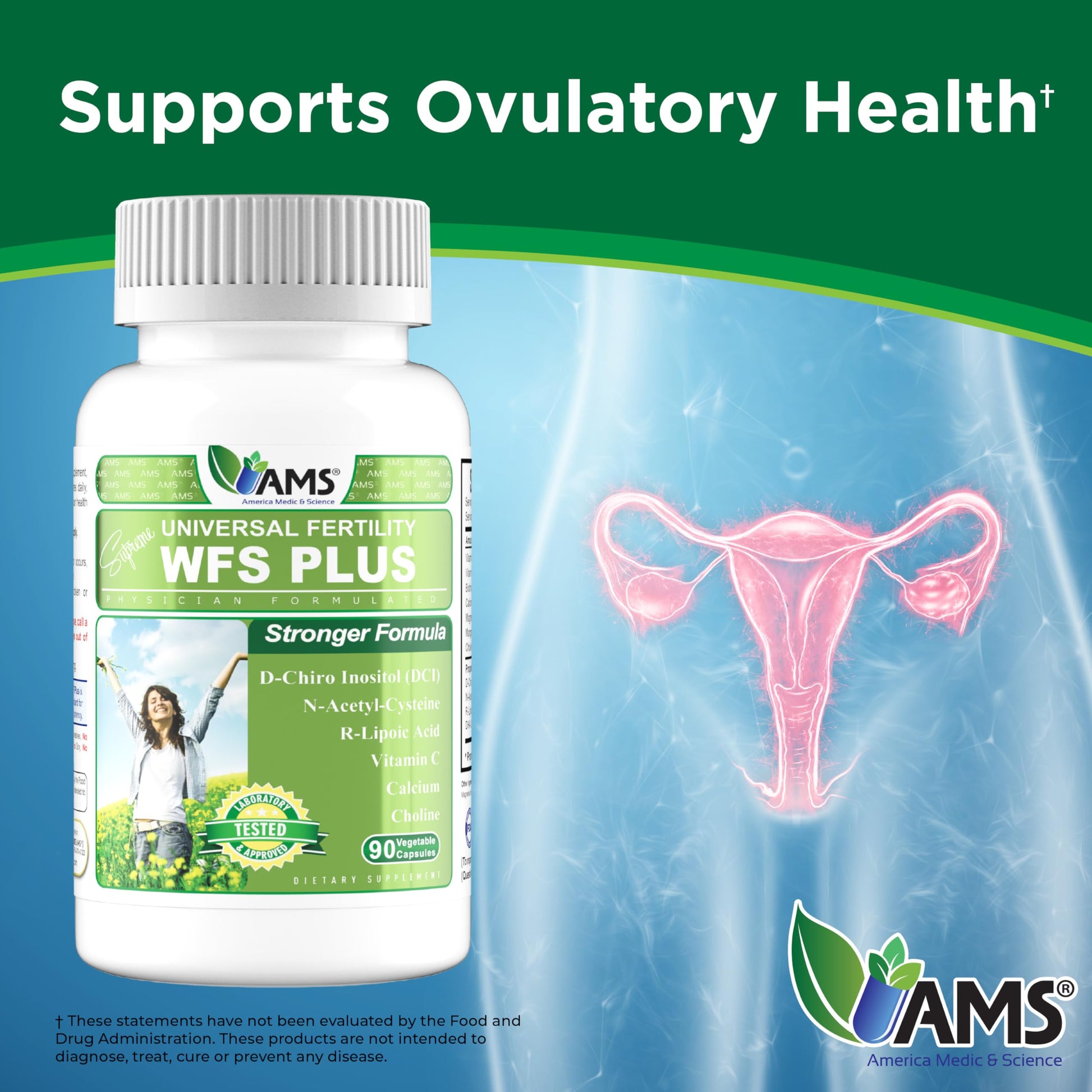 America Medic & Science WFS Plus Fertility Supplements for Women (90 Capsules) Supports Ovulatory Health | Natural Preconception Vitamins, Reproductive Aid, with D-Chiro Inositol, DHA |15-Day Supply. America Medic & Science Au supplements