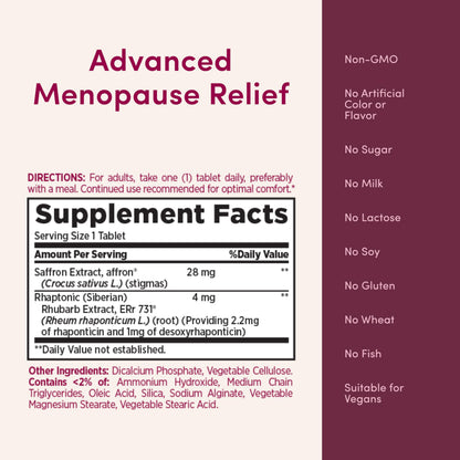 Nature’s Bounty Optimal Solutions Advanced Menopause Relief, Menopause Supplement for Women featuring Siberian Rhubarb, Hotflash Relief, No added Hormones, Drug-Free, 30 Tablets, 30 Total Servings Nature's BountyAu supplements