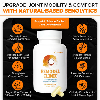 SaltWrap Remodel Clinic - Joint Remodeling Supplement for Senescent Cell Removal and Scar Tissue - Improve Mobility, Reduce Connective Tissue Stiffness - Fisetin, Quercetin, Bromelain - 60 Capsules SaltWrapAu supplements