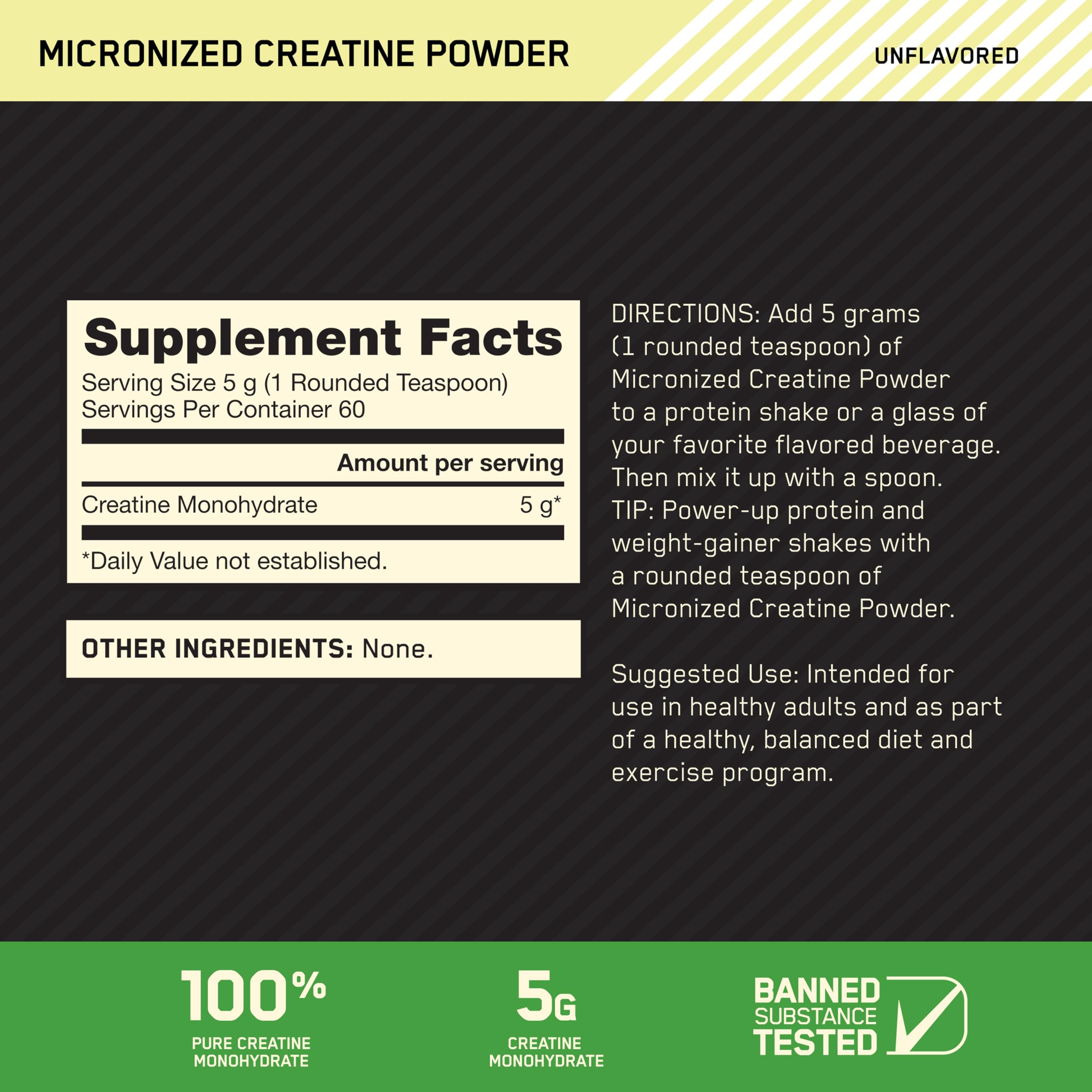 Optimum Nutrition Micronized Creatine Monohydrate Powder, Unflavored, 60 Servings, 300 Grams Optimum Nutrition Au supplements