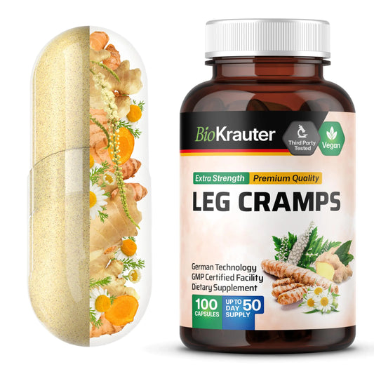 BIO KRAUTER® Magnesium Glycinate for Leg Сramps & Relax - 5-in-1 Formula Magnesium Glycinate 400mg with Turmeric, Black Cohosh, Ginger, Chamomile 1200 mg 100 Caps - No Fillers, Non-GMO, 50-Day Supply BIO KRAUTERAU supplements