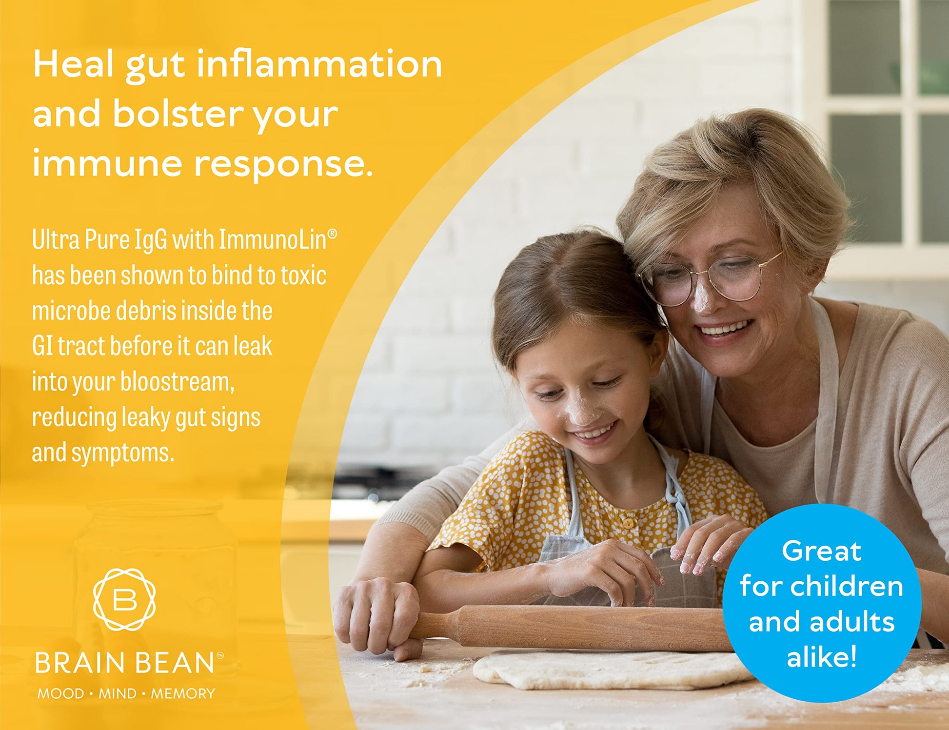 Brain Basics Ultra Pure IgG Supplement - Dairy-Free Supplement IgG-Immunolin Powder, Blended Vitamin & Mineral Supplements, 150g, 60 Servings Brain Bean Au supplements