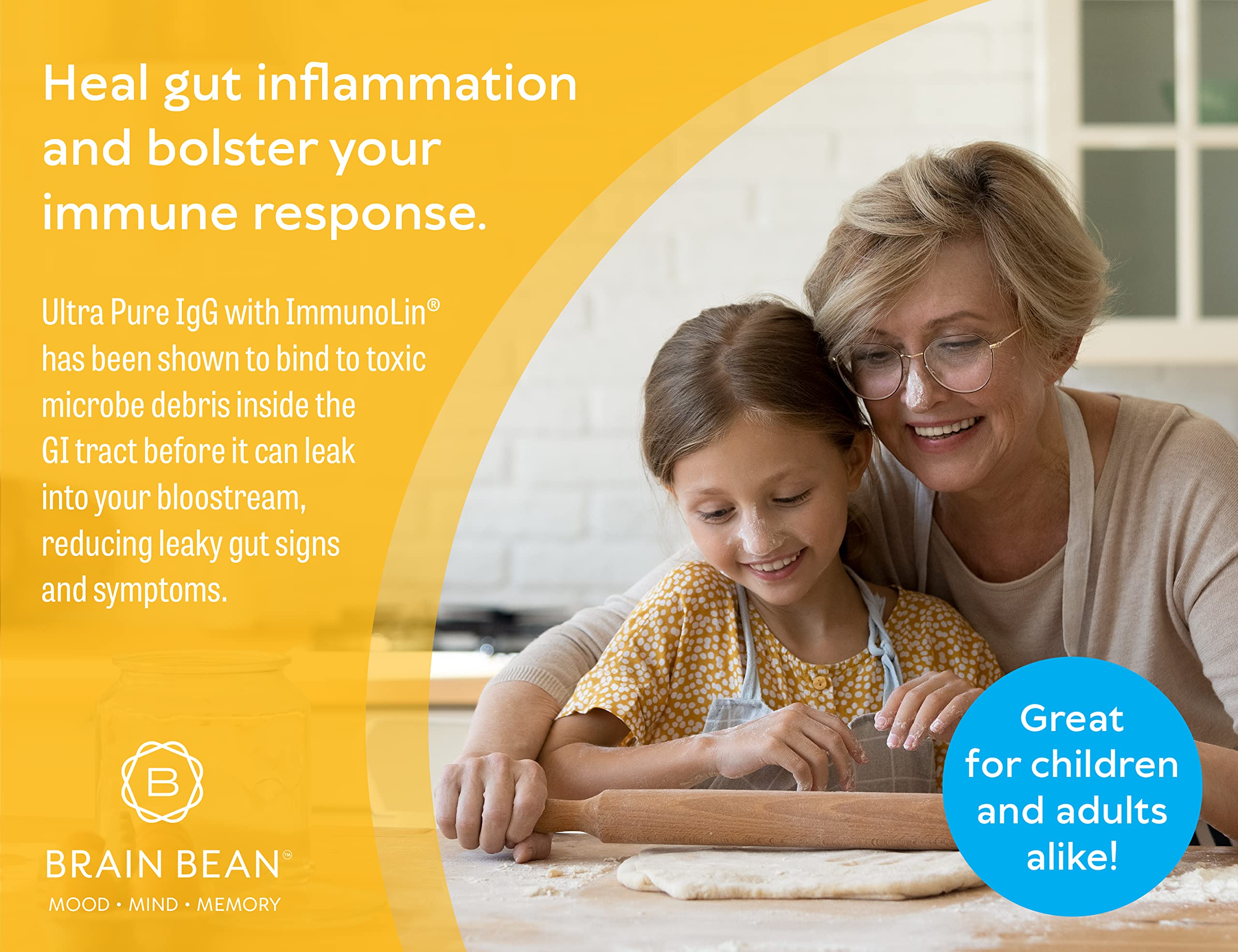Brain Basics Ultra Pure IgG Supplement - Dairy-Free Supplement IgG-Immunolin Powder, Blended Vitamin & Mineral Supplements, 150g, 60 Servings Brain Bean Au supplements