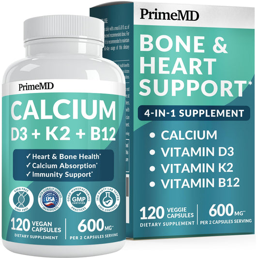 4-in-1 Calcium Supplements for Women & Men - Calcium Citrate with D3 K2 Vitamin 5000 IU - Calcium 600mg with Vitamin D3 K2 - Everyday Vitality Supplement - PrimeMDUS supplements