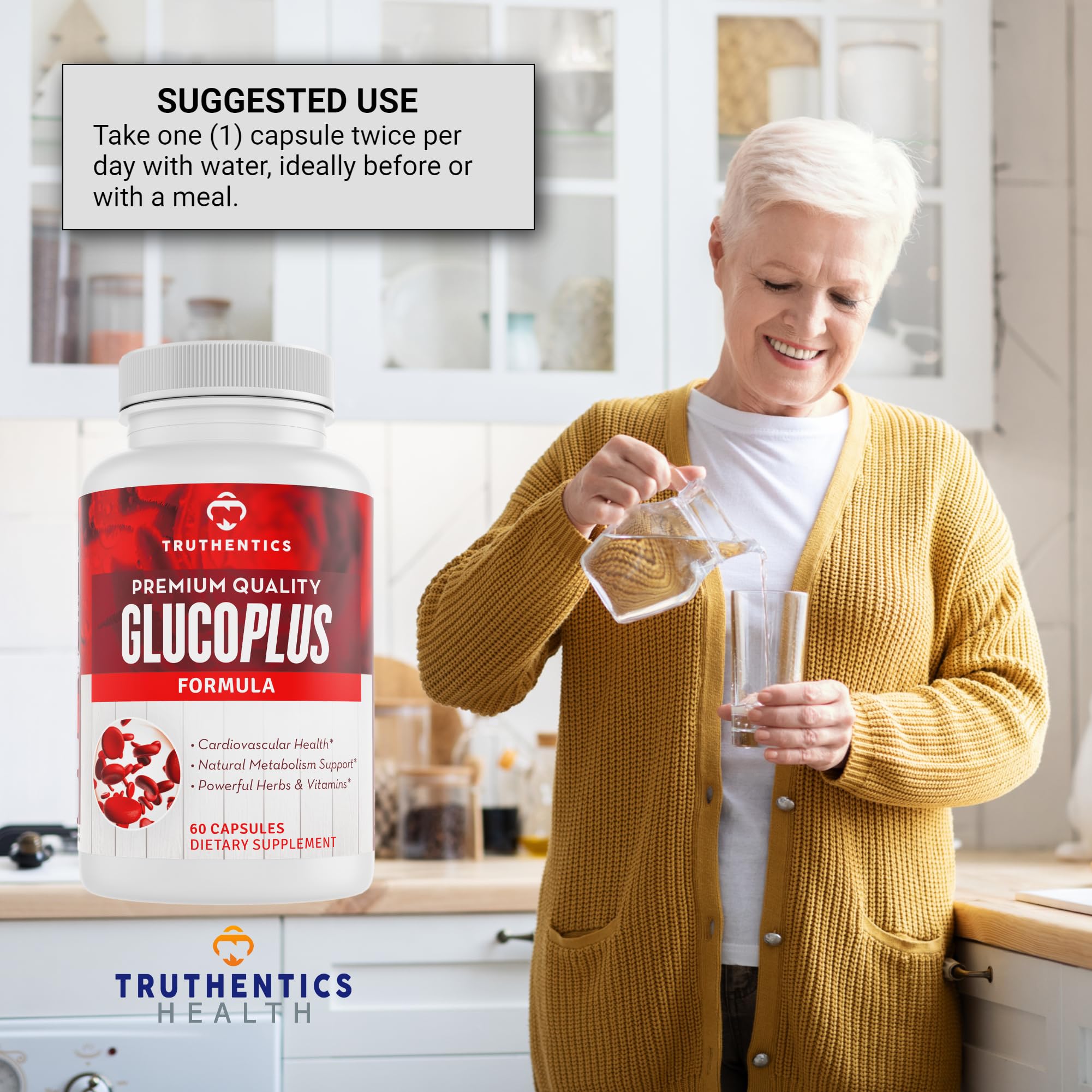 TRUTHENTICS GlucoPlus - 20 Herbs, Vitamins & Minerals with Cinnamon, Chromium, Vanadium, Bitter Melon, Alpha Lipoic Acid, Magnesium - Gluten Free, Non-GMO - 60 Capsules TRUTHENTICS Au supplements
