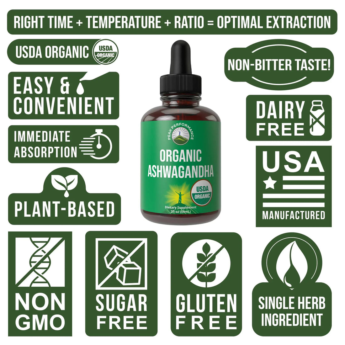 Ashwagandha Liquid Drops. USDA Organic Vegan Supplement. Extra Strength Ashwagandha Root Extract for Women, Men, Kids. with Adaptogens. Zero Sugar, Organic, Gluten Free Tincture Supplements. Peak Performance uk supplements