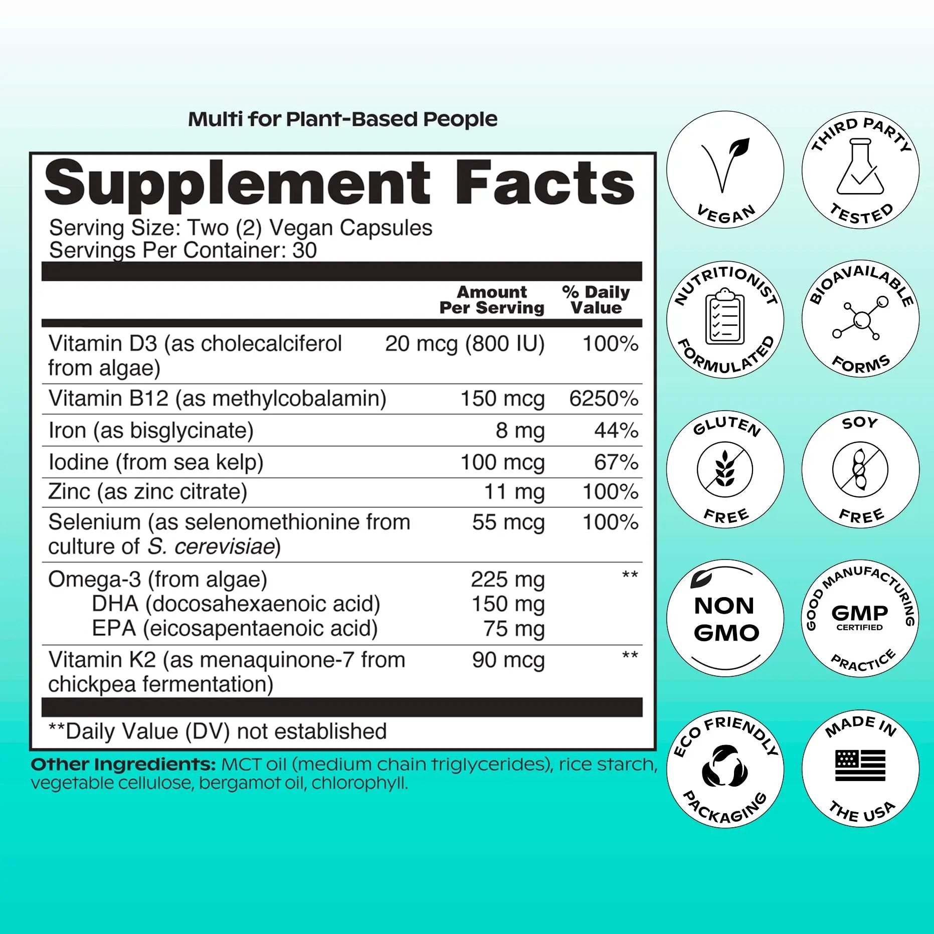 wholier Plant Based Multivitamin Vegan Omega-3 DHA EPA, Vitamin D, B12, Zinc, Vitamin K2, Iron, Iodine, Selenium wholier Au supplements