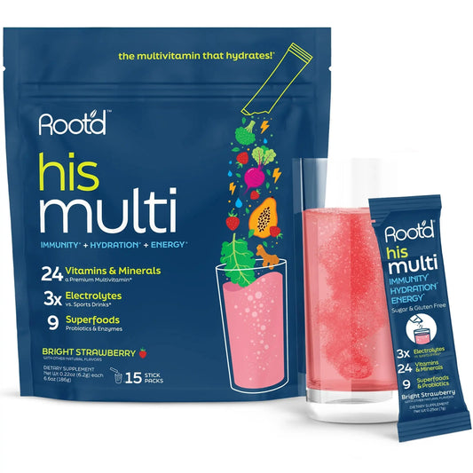 Root'd Multivitamin Powder for Men - 24 Vitamins & Minerals with 3X Electrolytes, 9 Organic Superfoods, Probiotics & Enzymes Root'dAU supplements
