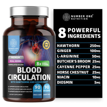 Number One Nutrition Premium Blood Circulation Supplement for Women and Men [8 Powerful Herbs & Vitamins] All Natural Blood Flow Supplement with Hawthorn, Butchers Broom and Cayenne Pepper, 90 Caps Number One Nutrition Au supplements