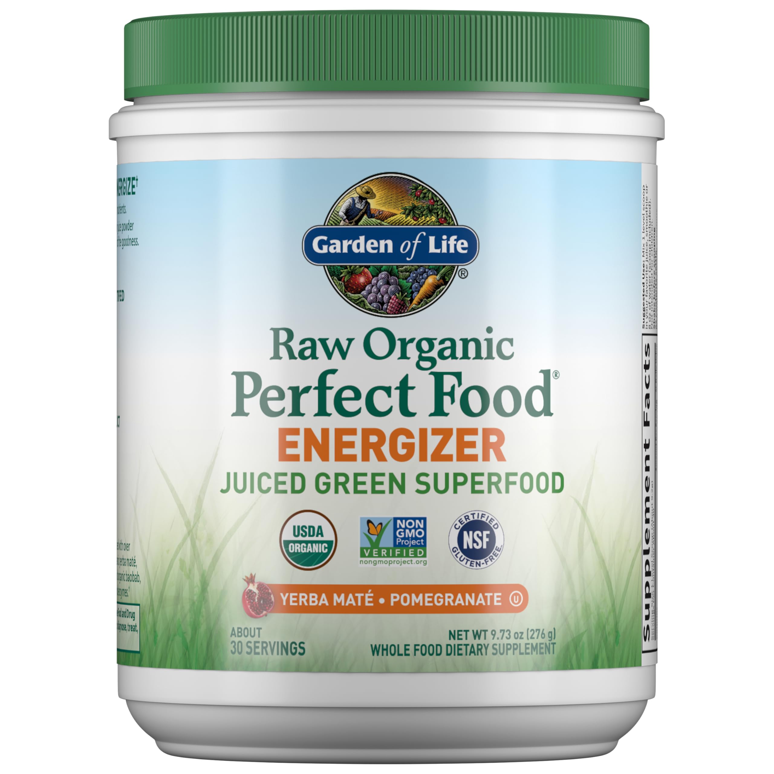 Garden of Life Raw Organic Perfect Food Energizer Juiced Green Superfood Powder - Yerba Mate Pomegranate, 30 Servings, Green Superfood Powder & Probiotics, Gluten Free Whole Food Greens Supplements Garden of Life Au supplements